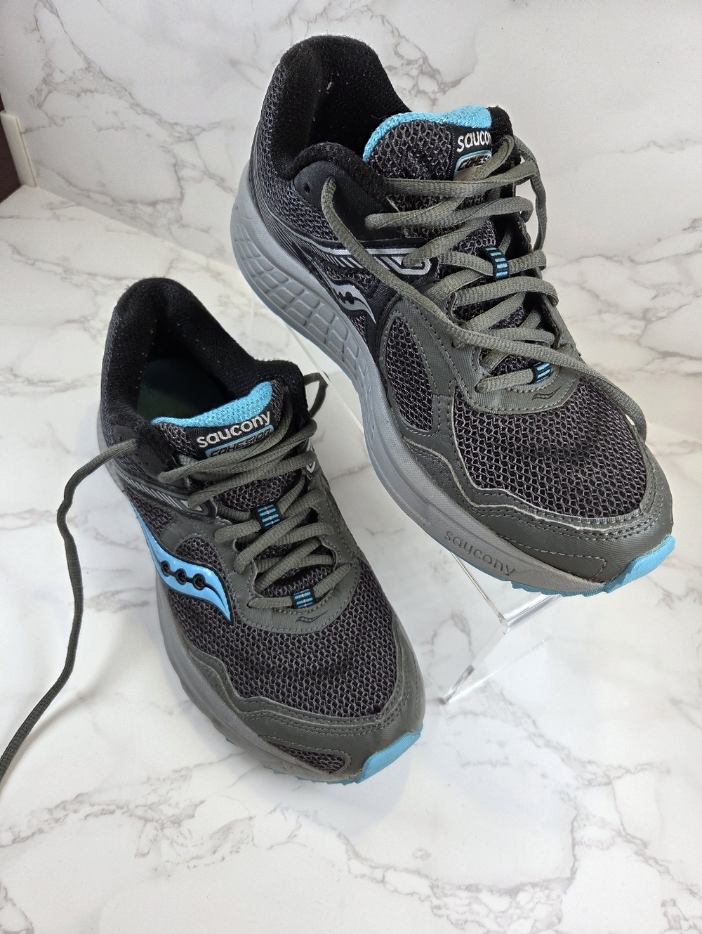 Saucony Charcoal Gray and Teal Running Shoes(B13)